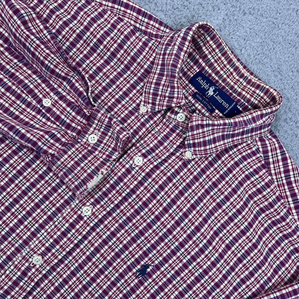 VTG Polo‎ Ralph Lauren Button Up L Red Woven Plaid Check Shirt Embroidered Pony